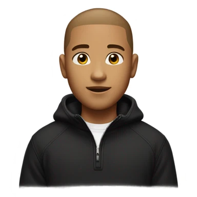 boy with light tanned skin, buzz cut, no facial hair, wearing a smart black quarter zip jumper with white t shirt underneath. sticker