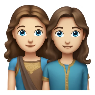 caucasian blue eyed woman with long brown hair holding hands with tall caucasian boy with dark brown hair and brown eyes sticker