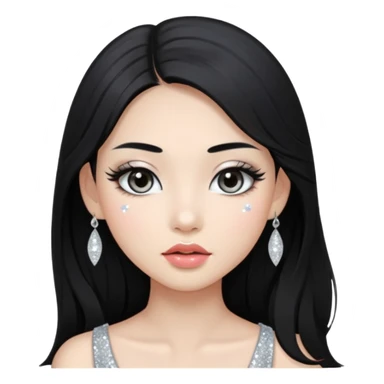 asian long black hair silver grey eyes glossy lips glittery white eyeshadow girl sticker