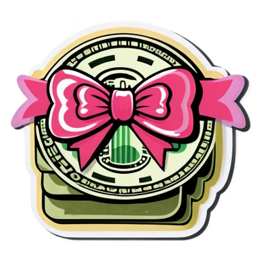 Money with pink bow sticker
