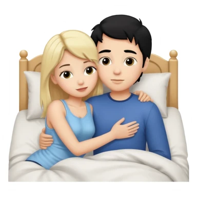 Blonde hair girl black hair boy. Cuddle n kissin in bed sticker