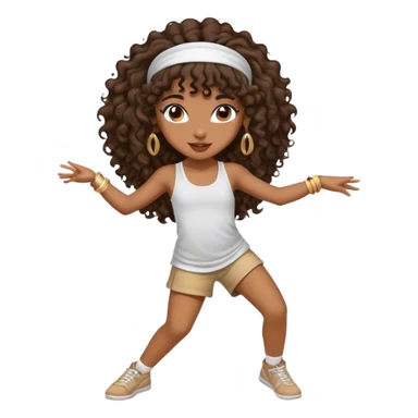 Dancing brown girl with long darn brown curly hair with headband hip hop sticker
