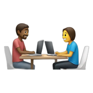 two people sitting across a table using macbooks sticker