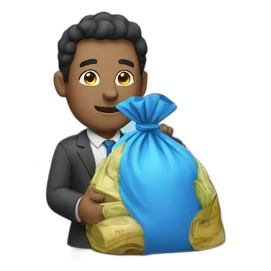 man with money bag in blue cloths sticker