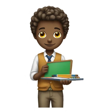 schoolboy with palette, draws sticker