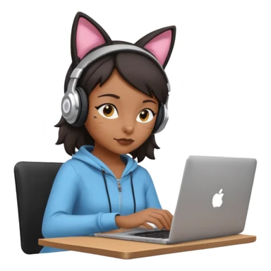 black girl who works remotely through a laptop with cat ear headphones sticker