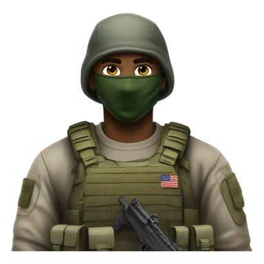 white male, tall, call of duty Logan mask, green camo tactical gear, combat boots, beanie, hazel eyes sticker