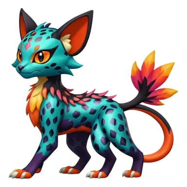 Spooky Colorful Glossy Shiny Liepard-Noivern-Litten-Sprigatito-Pokémon-fusion-creature (full body) sticker