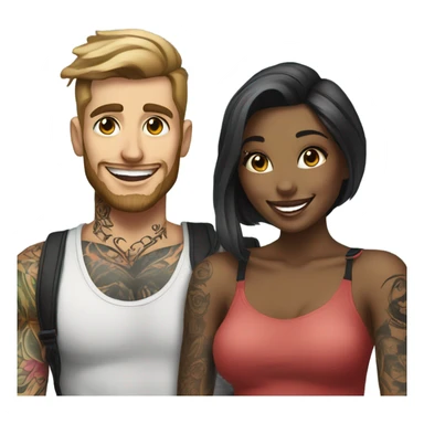 Photo Female model smiling at a very handsome tattooed man taking pictures  sticker
