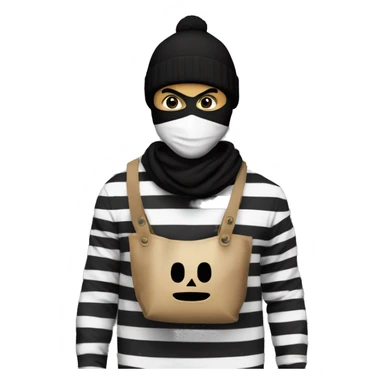 Robber,black and white striped shirt,black mask, money bag black beanie sticker