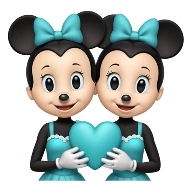 Mickey Mouse and Minnie Mouse with a teal blue heart  sticker