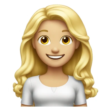 happy blonde girl showing iphone sticker