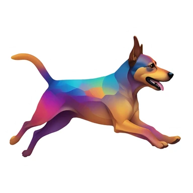 Vector art of a dog running made of vector multicoloured gradient shapes abstract shapes vector art sticker