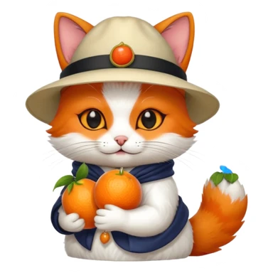 Cat wearing a hat and has a kitsune fruit in her hand sticker
