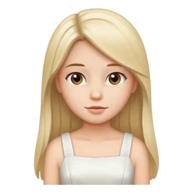 She is girl have a straight hair and she wear dress white sticker