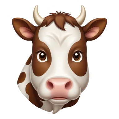 cinematic-noble-brown-and-white-cow calf-portrait-emoji,-poised-and-regal,-with-a-large,-sturdy-build-and-a-beautifully-patterned-hide-of-rich-brown-accented-by-crisp-white-patches,-deep-set-soulful-brown-eyes,-simplified-yet-sharp-and-sophisticated sticker