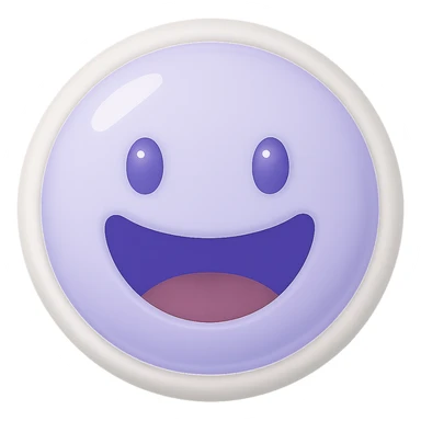 Edit the image to change the smile style to a wide, open-mouthed grin while keeping the same color #D5D6F6. Maintain the original style and transparent background. sticker