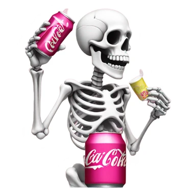 Skeleton drinking a pink Diet Coke sticker