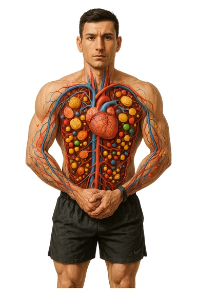 immagine realistica prendendo spunto da questa dei Nutrienti , vitamine, carboidrati ecc.. veicolati nel corpo senza scritte sticker