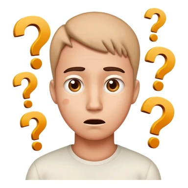 A confused character with question marks around its head sticker