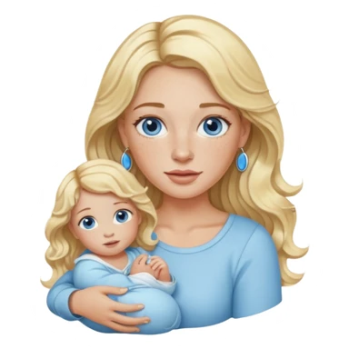 Wavy blonde, white woman with blue eyes, freckles hoop earrings, holding babies sticker