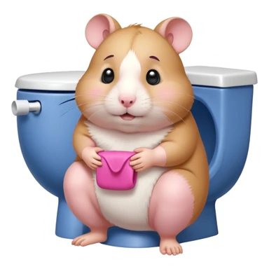 Cute chubby cartoon-style hamster sitting on toilet pooping looking as if he had an accident sticker