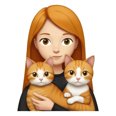 Straight hair ear length in dark brown , holding one ginger cat and one yellow white cat same size  sticker