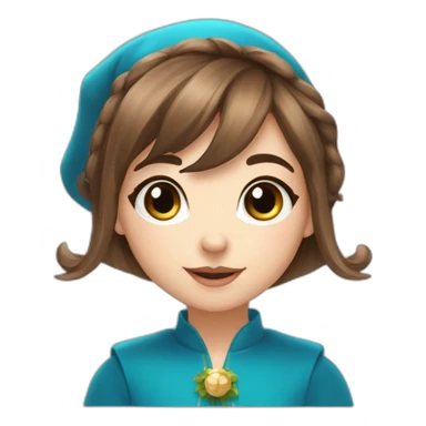 New Year's elf girl brown hair blue eyes beautiful nose bangs loose hair sticker