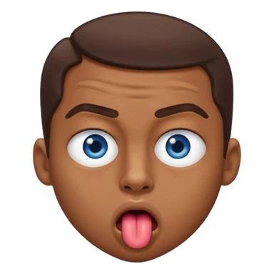 Quelqun de brun au yeux bleu qui tire la langue sur le coter de la bouche et regarde mal sticker