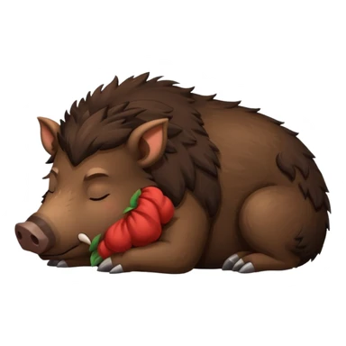 dark brown and fluffy boar full body, sleeping sticker