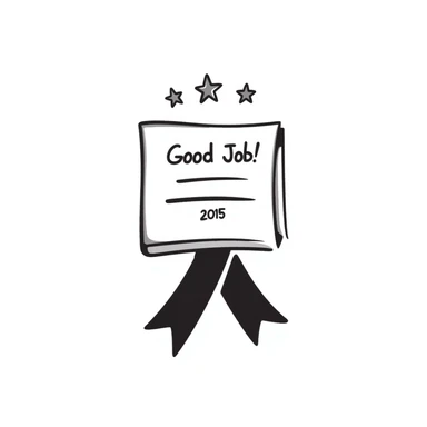 Award certificate with ribbon, "Good Job!" text, and shining stars in the corners sticker