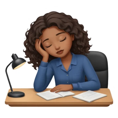 Pretty black model, brown eyes, soft wavy hair, falling asleep at desk sticker