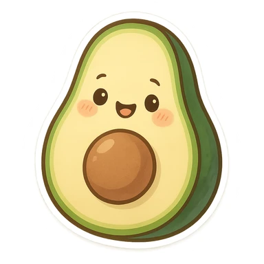 a smiling avocado with rosy cheeks, chibi sticker style sticker