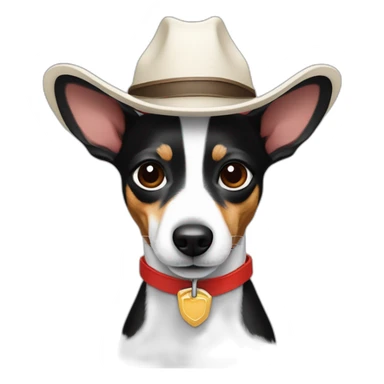 rat terrier wearing a cowboy hat and red collar smiling no brown (black and white) sticker