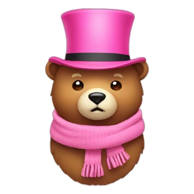 Bear with pink top hat for winter and with scarf also pink sticker