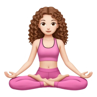 pale white girl with long brown curly hair yoga pink sticker