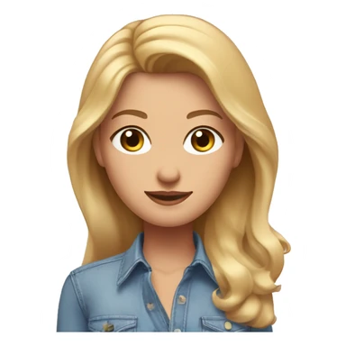 acurvy blonde woman with long hair, blue eyes and a light pink shirt, and a jean skirt, with a transparent backround sticker