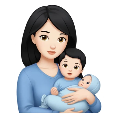 Pretty mom with black hair and white skin holding baby boy black hair with white skin  sticker