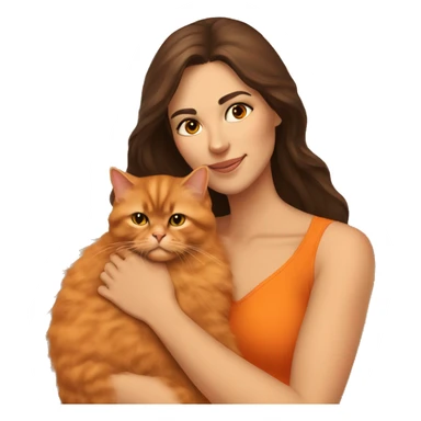 Brunette woman snuggling Orange Persian cat sticker