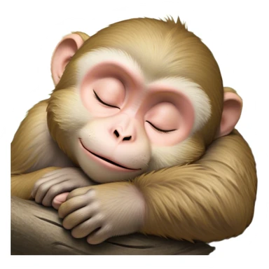 Meme-Worthy cute Sleeping Macaque Portrait Emoji, Head resting peacefully with a contented smile, showcasing soft, downy fur and eyes gently closed in serene slumber, Simplified yet comically adorable features, highly detailed, glowing with a soft, drowsy glow, high shine, relaxed and utterly lovable, stylized with an air of playful laziness, bright and heartwarming, soft glowing outline, capturing the essence of a sleeping macaque that feels destined to become the next viral icon of adorable rest! sticker