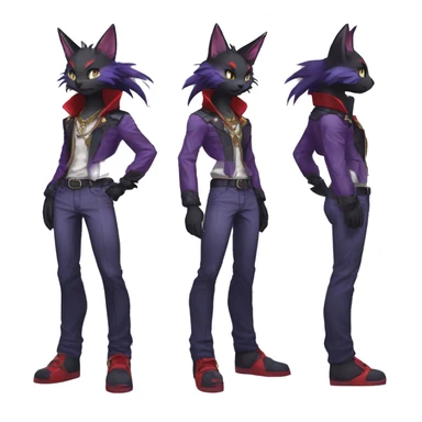 cool edgy anthro godly black purple red ethereal fantasy beautiful elegant nargacuga-Noivern-cat-Fakemon wearing a collar, cargo pants, full body sticker