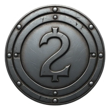 Minimal emoji, gothic metal coin made of black steel, engraved number 2 at the center, ancient industrial aesthetic, worn metal texture, no glow, no neon, flat emoji design, centered, transparent background sticker