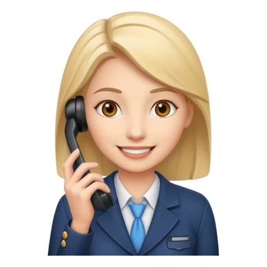 female phone support agent, holding phone, smiling sticker