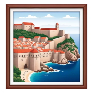 Cinematic Realistic Dubrovnik Landmark Emoji, depicted with historic fortified walls and red‚Äêtiled roofs rendered with intricate detail and dynamic, coastal lighting. sticker