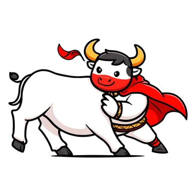 matador in traditional costume with red cape and bull sticker