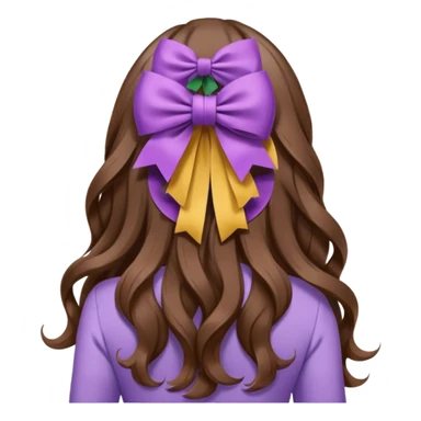 long wavy brown hair from behind with a medium lilac bow sticker