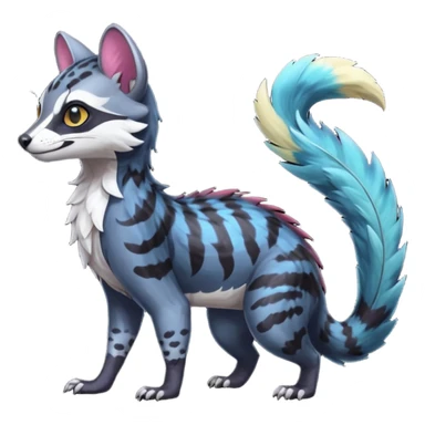 Colorful dark tropical exotic cute cool beautiful shiny beautiful fantasy-civet-genet-sergal-vernid-Gryphon-Cacomistle-Trico-oncilla-animal-Fakémon-hybrid-fursona (full body) sticker