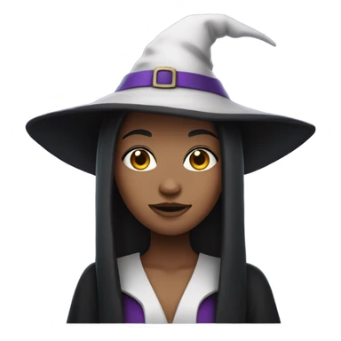 a young white brown thin girl with straight black hair dressed as a witch with purple hat sticker