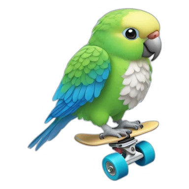 Budgerigar blue and white parrot rides a skateboard sticker