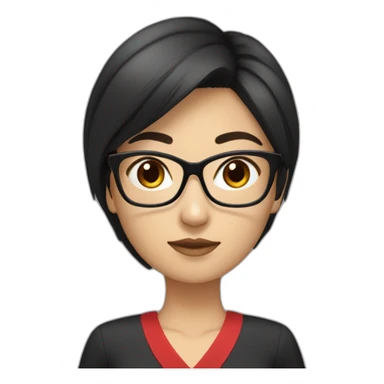 Young woman asiatic teacher, red glasses, red dress, black eyes, black square hairs  sticker